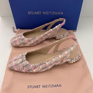 STUART WEITZMAN Womens Pink Plaid Tweed Slingback Pearl Slip On Flats 6B